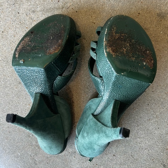 YSL - women's size 36.5 designer heels in dark green. - Picture 6 of 7